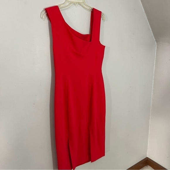 Black Halo Red Date Night Asymmetrical Dress Size 10 Cocktail Bodycon Midi Party - Picture 11 of 14